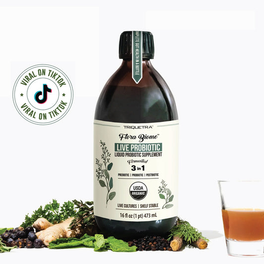 Triquetra Flora Biome liquid probiotic with prebiotics and postbiotics for gut health and microbiome support