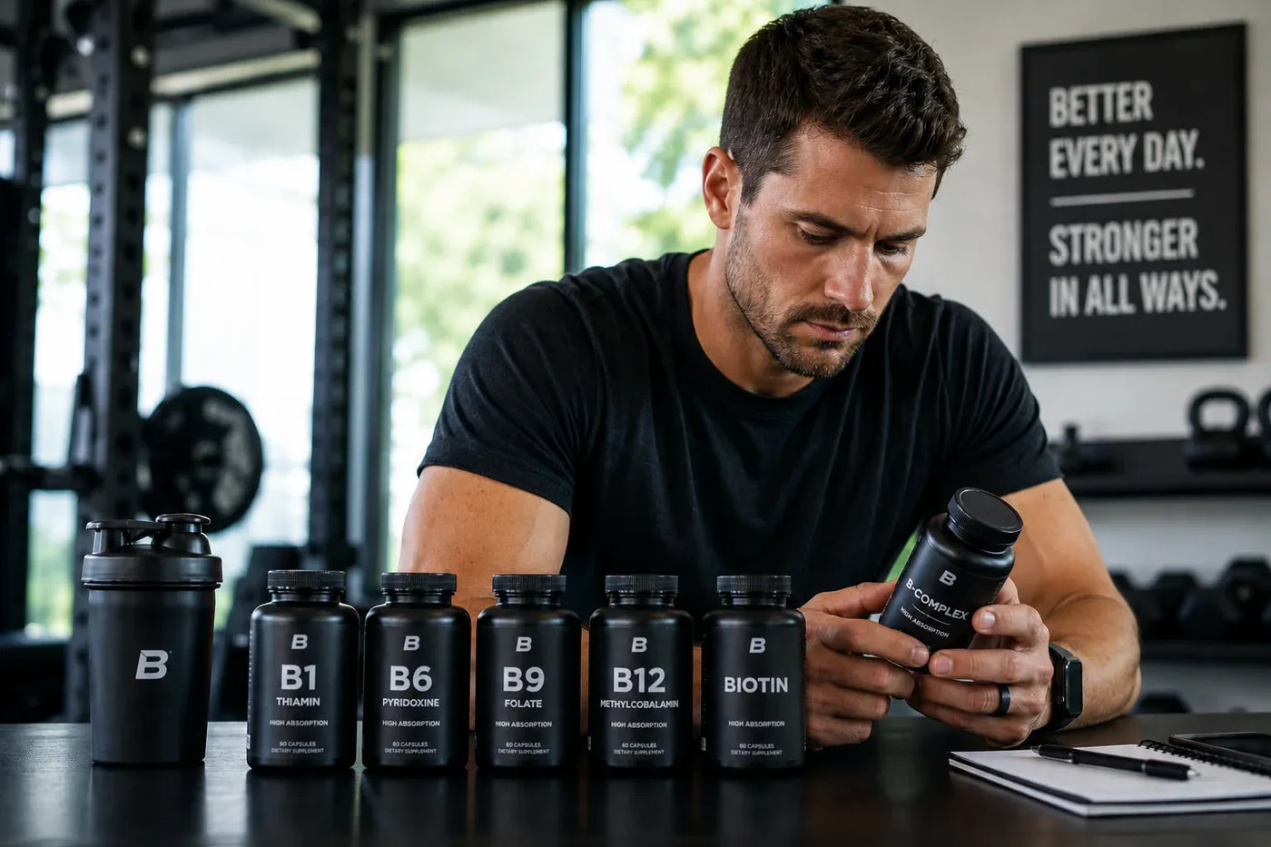 Man checking labels of vitamin B-complex