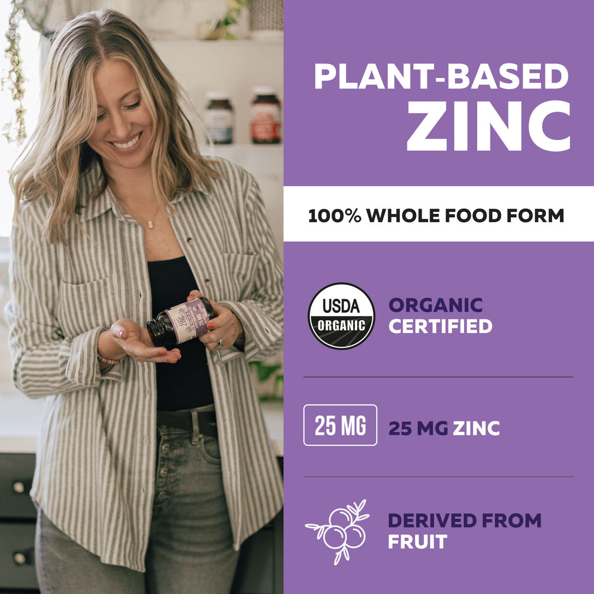 Organic Zinc | Whole Food Zinc Supplement - 25 mg of Zinc