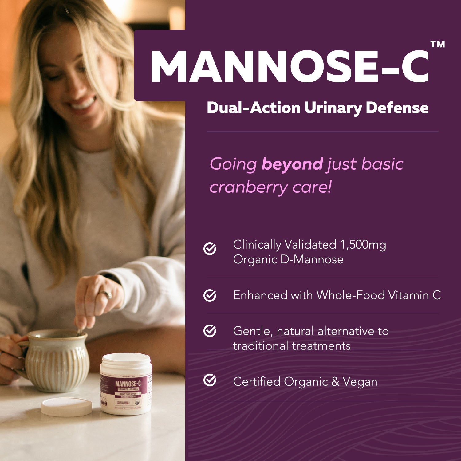 Mannose-C: Organic D-Mannose + Vitamin C for Natural UTI Support - Powder