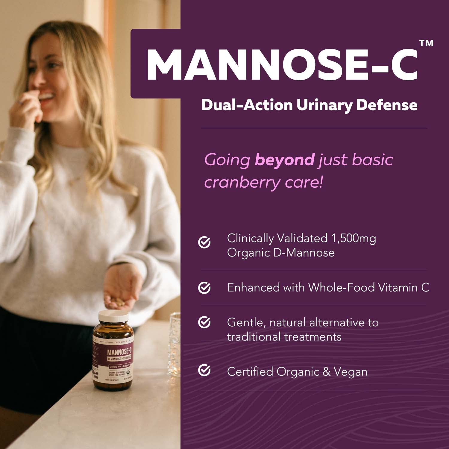Mannose-C: Organic D-Mannose + Vitamin C for Natural UTI Support - Capsules