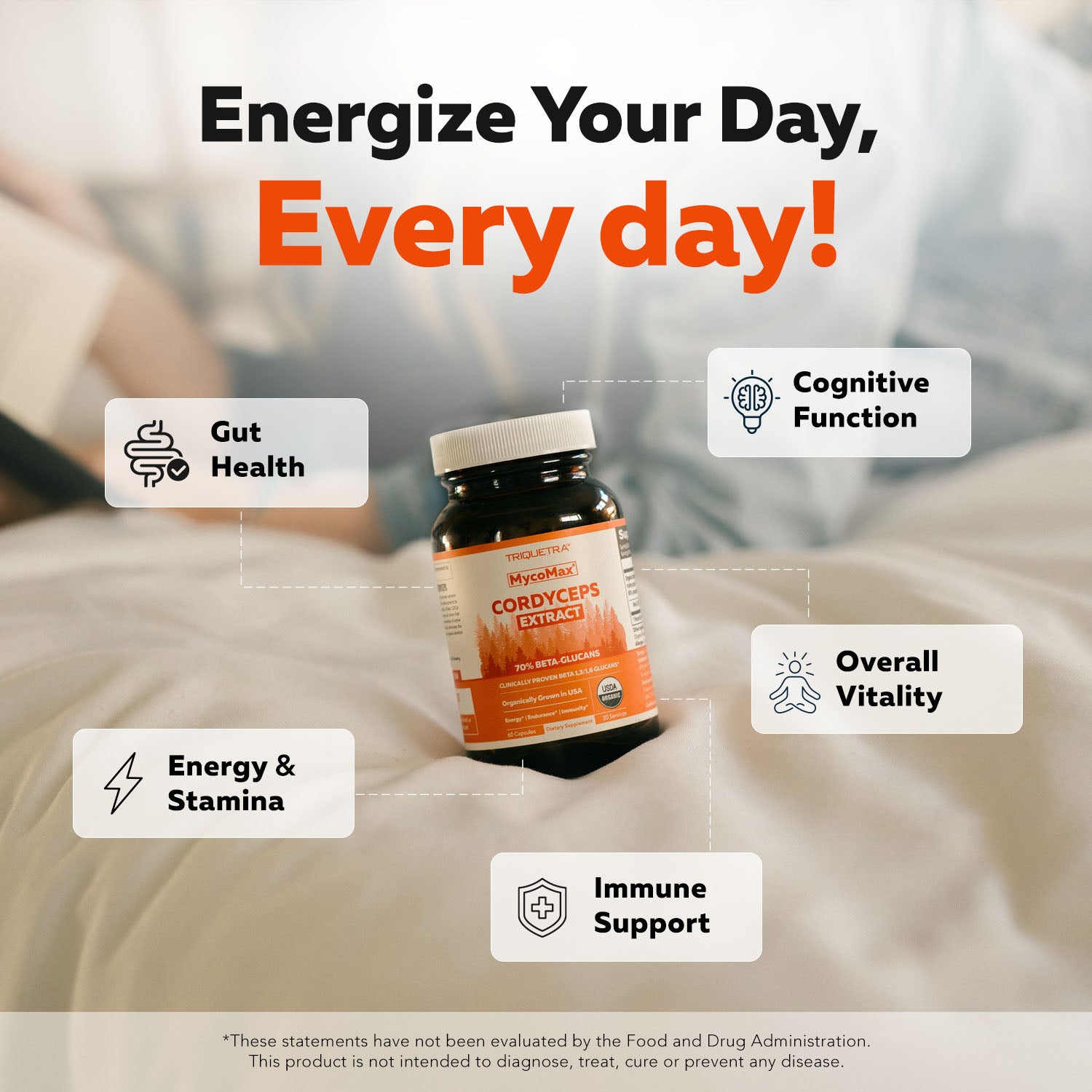MycoMax Cordyceps Mushroom Extract Capsules - 70% Beta Glucans