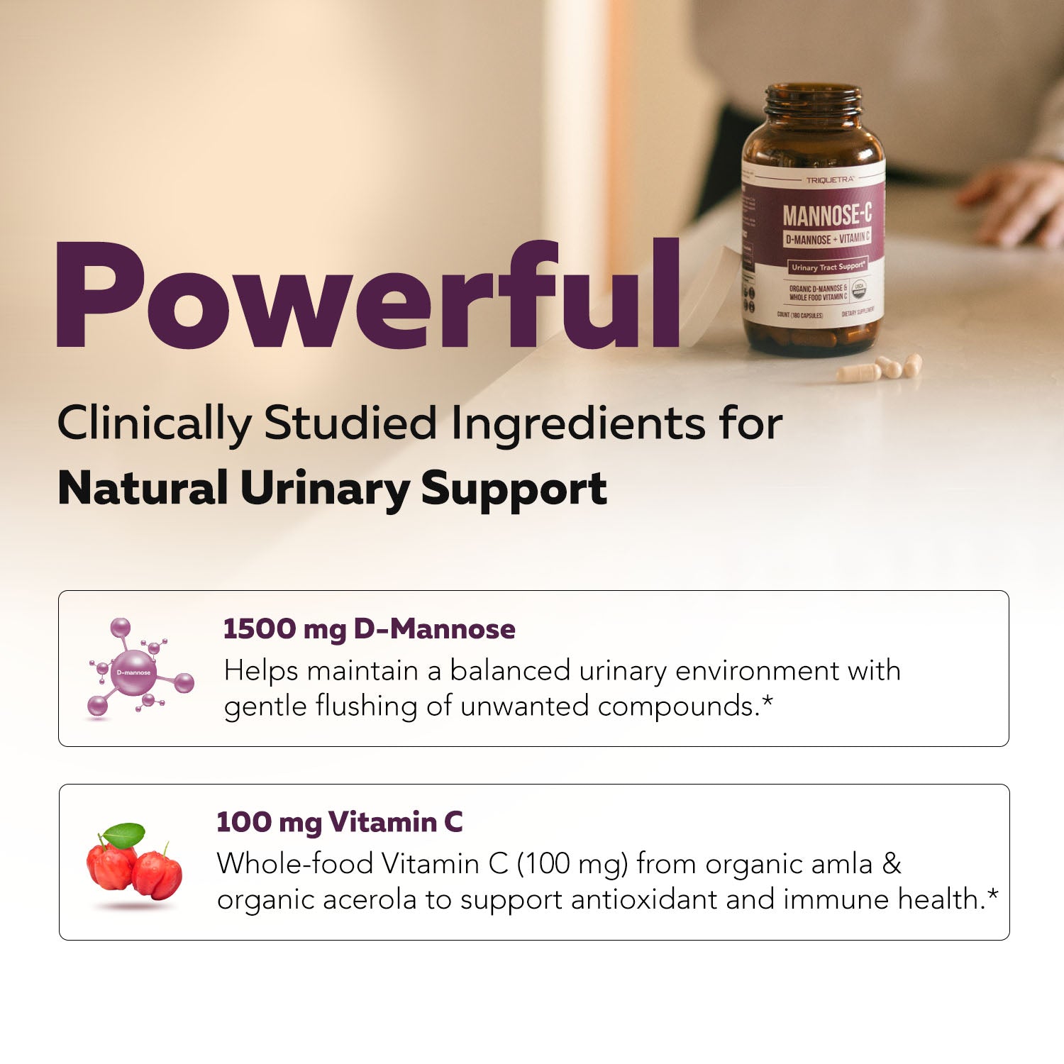 Mannose-C: Organic D-Mannose + Vitamin C for Natural UTI Support - Capsules