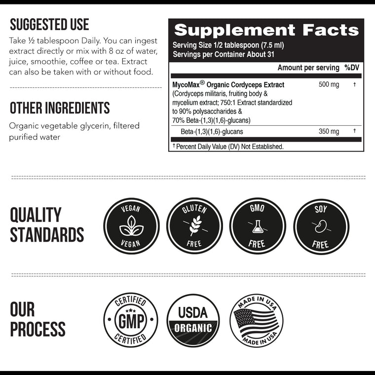 MycoMax Cordyceps Mushroom Extract - 70% Beta Glucans