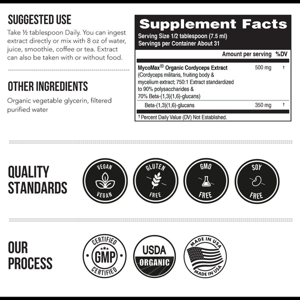 MycoMax Cordyceps Mushroom Extract - 70% Beta Glucans