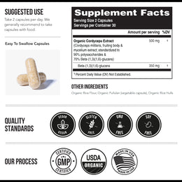 MycoMax Cordyceps Mushroom Extract Capsules - 70% Beta Glucans