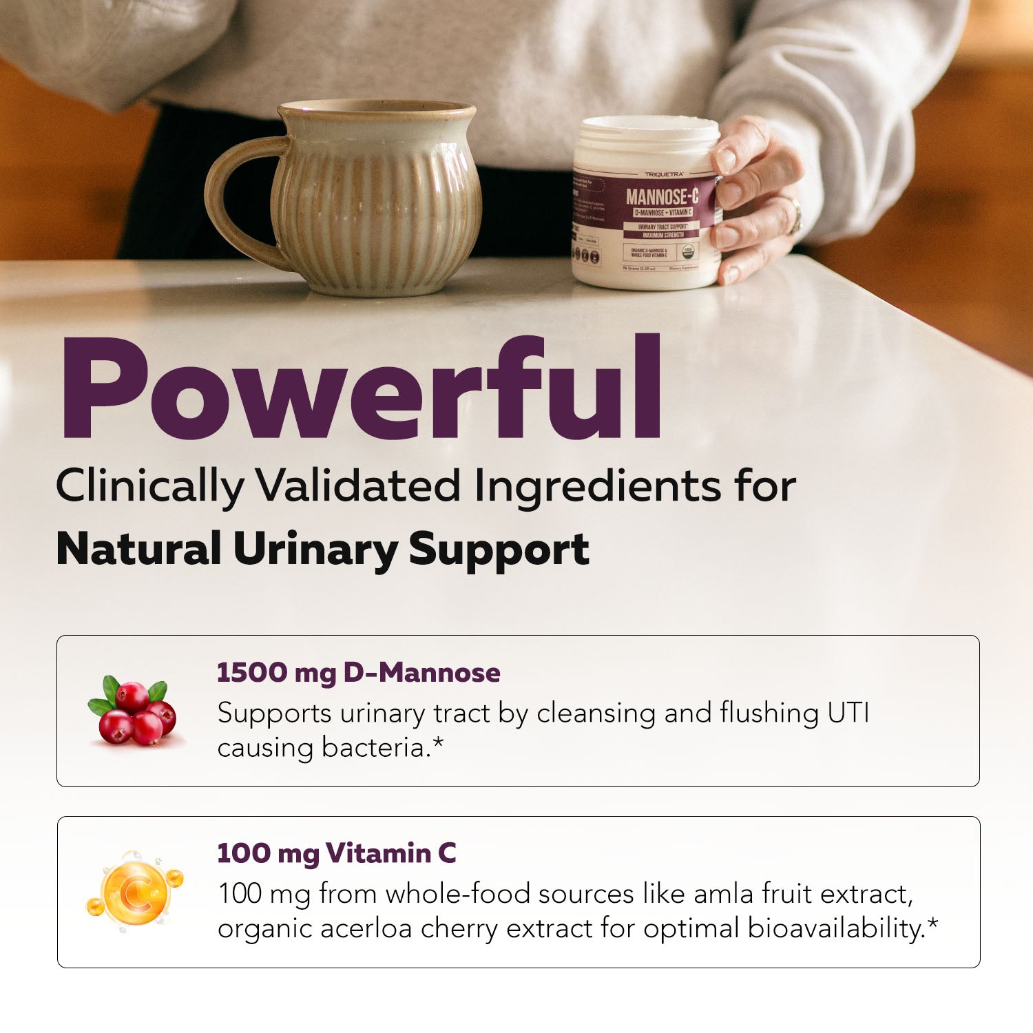Mannose-C: Organic D-Mannose + Vitamin C for Natural UTI Support - Powder