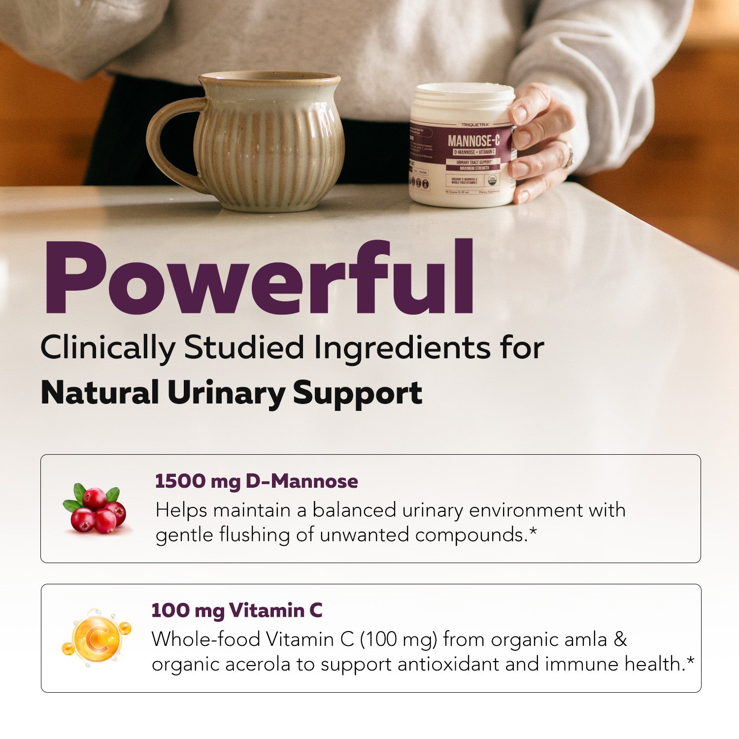 Mannose-C: Organic D-Mannose + Vitamin C for Natural UTI Support - Powder