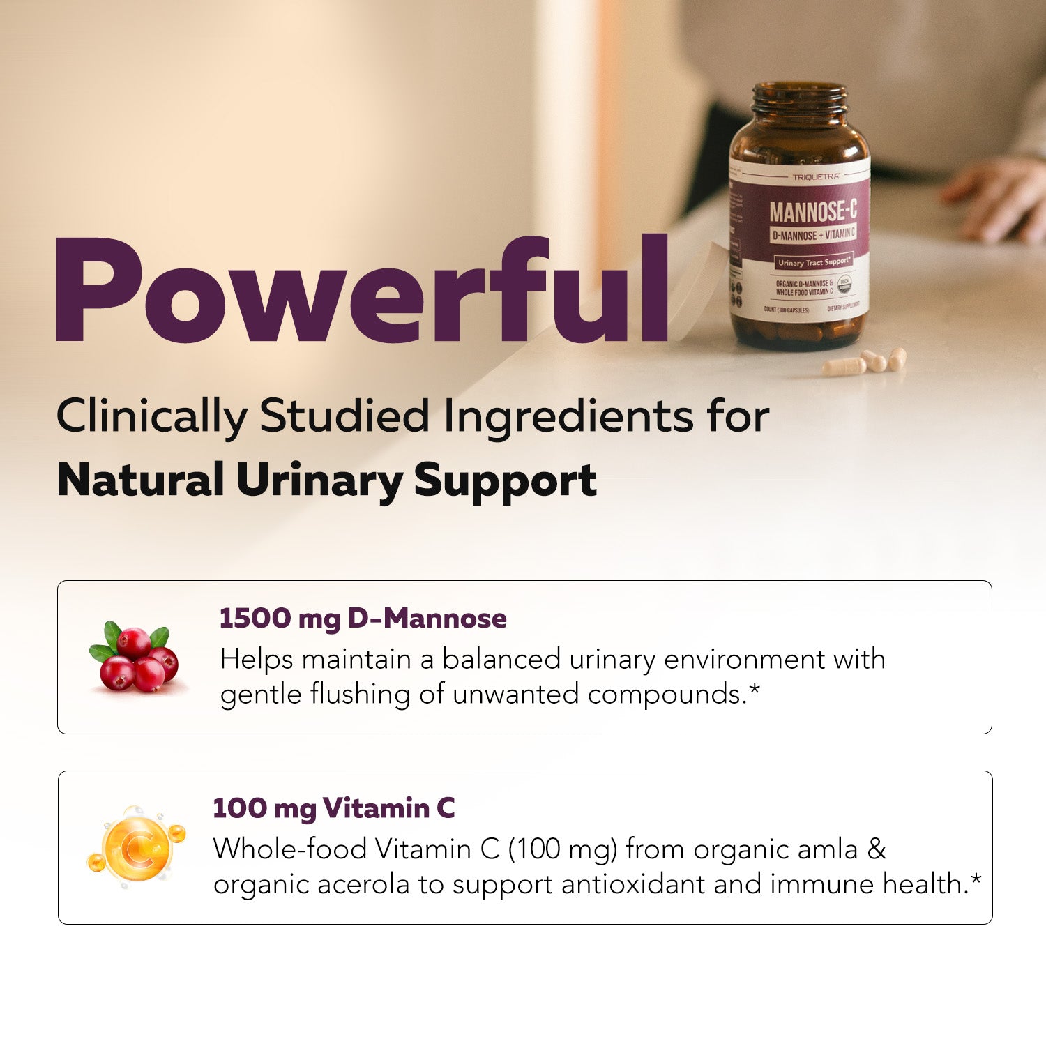 Mannose-C: Organic D-Mannose + Vitamin C for Natural UTI Support - Capsules