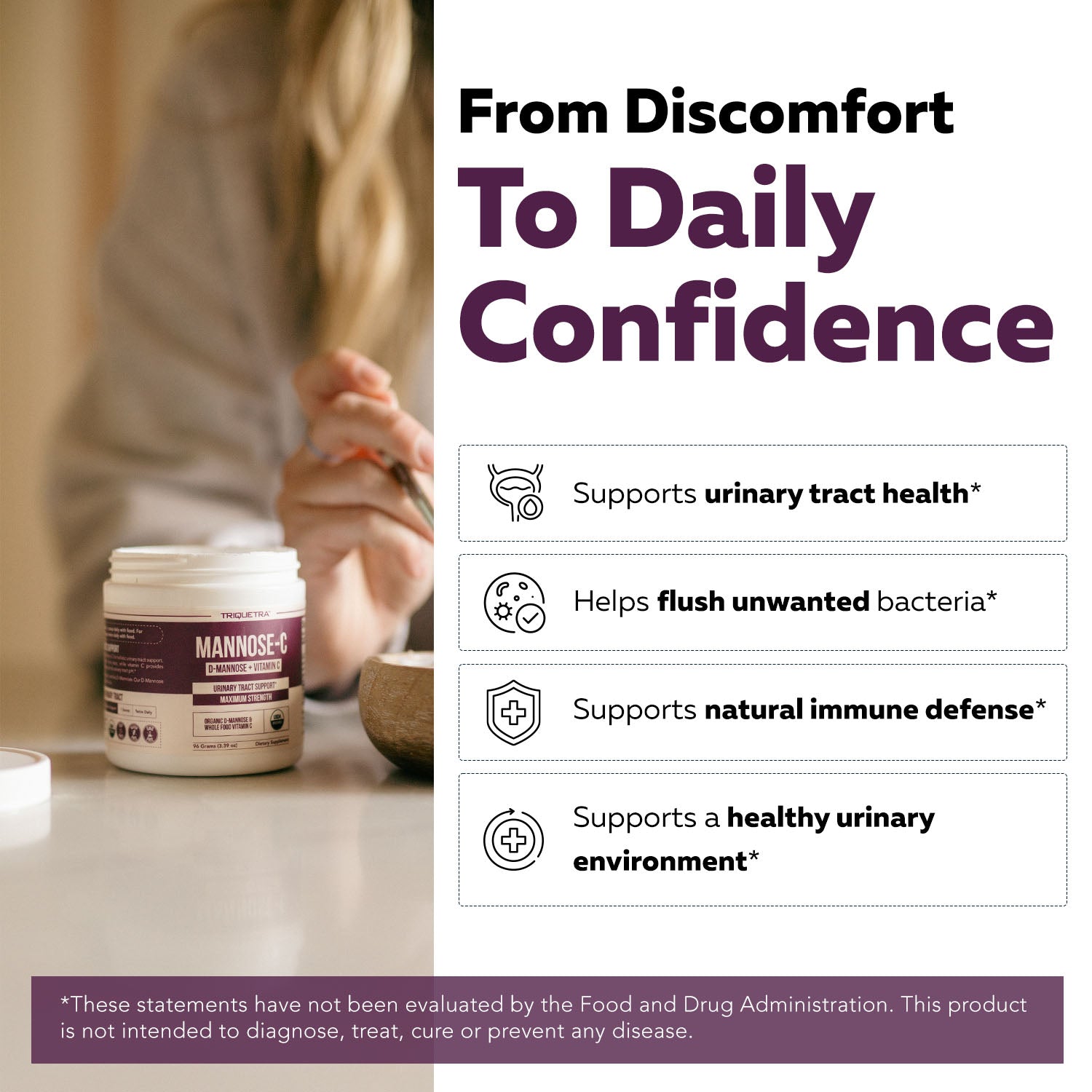 Mannose-C: Organic D-Mannose + Vitamin C for Natural UTI Support - Powder