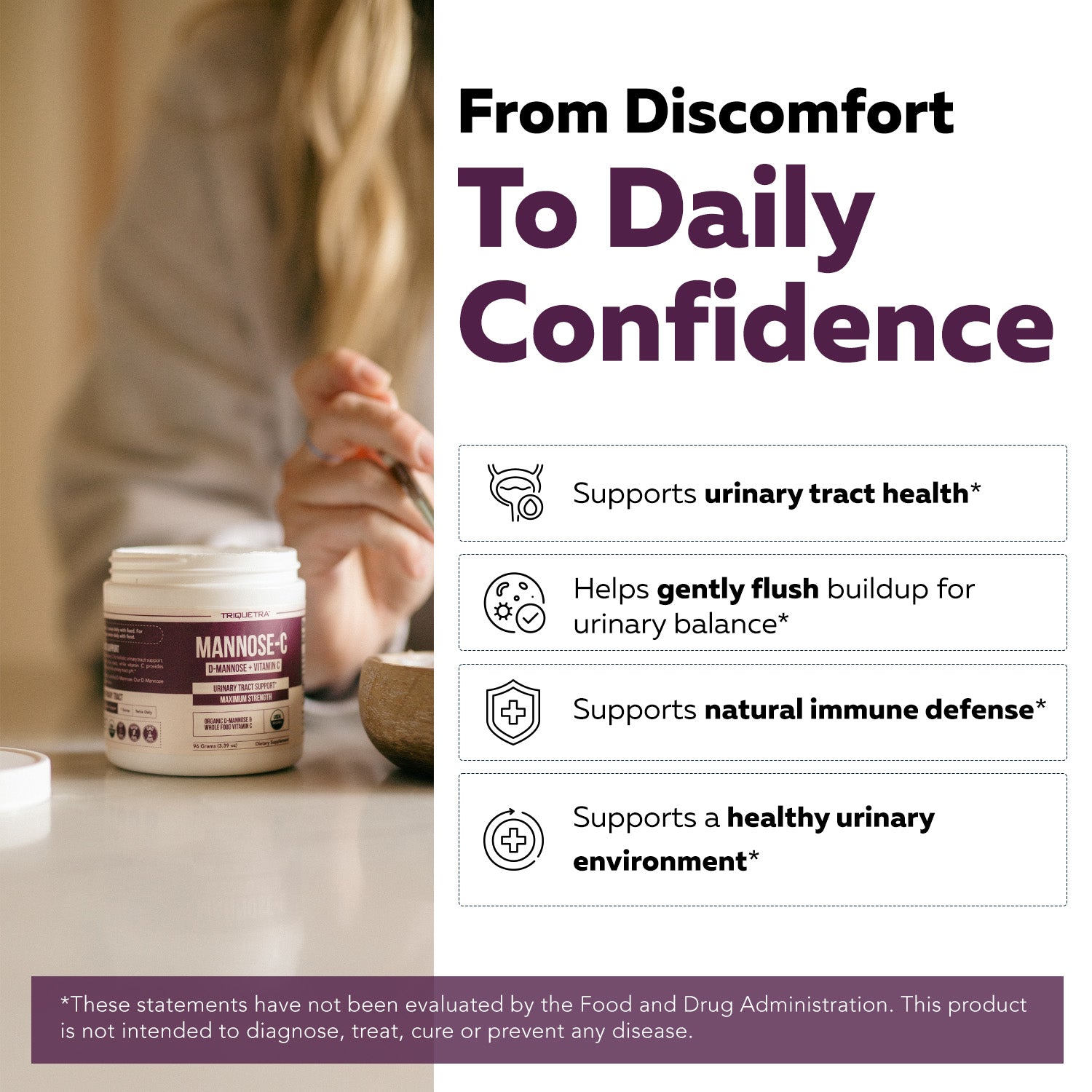Mannose-C: Organic D-Mannose + Vitamin C for Natural UTI Support - Powder