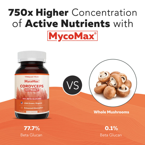 MycoMax Cordyceps Mushroom Extract Capsules - 70% Beta Glucans
