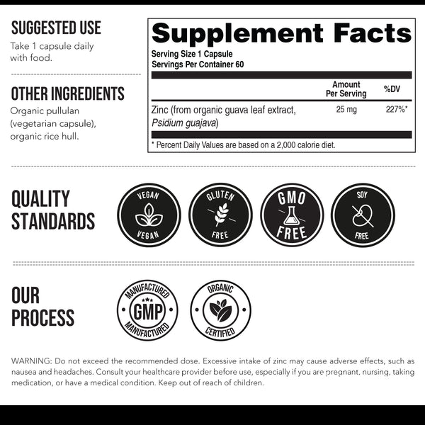 Organic Zinc | Whole Food Zinc Supplement - 25 mg of Zinc