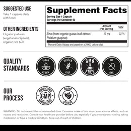 Organic Zinc | Whole Food Zinc Supplement - 25 mg of Zinc