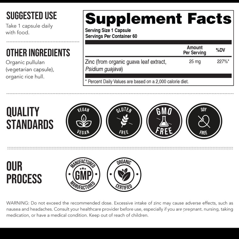 Organic Zinc | Whole Food Zinc Supplement - 25 mg of Zinc