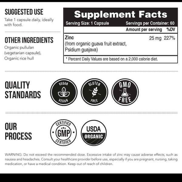 Organic Zinc | Whole Food Zinc Supplement - 25 mg of Zinc