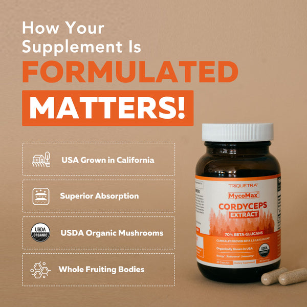 MycoMax Cordyceps Mushroom Extract Capsules - 70% Beta Glucans