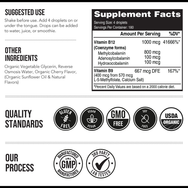 BioActive B12 (1000 mcg) Liquid: Vitamin B12 Plus L-Methylfolate