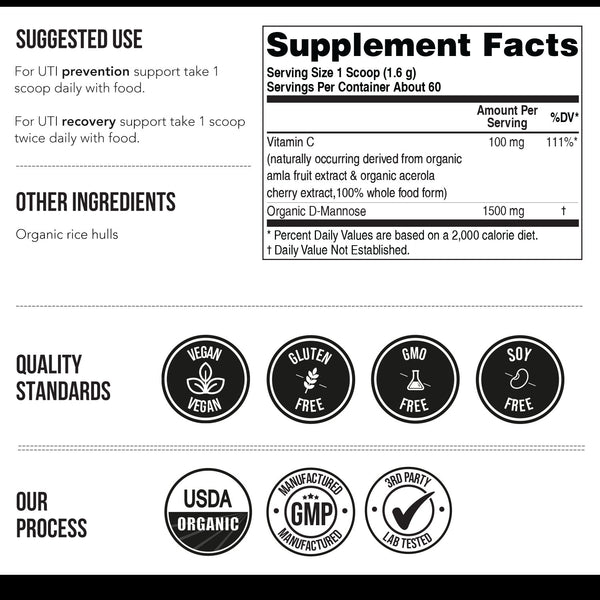 Mannose-C: Organic D-Mannose + Vitamin C for Natural UTI Support - Powder