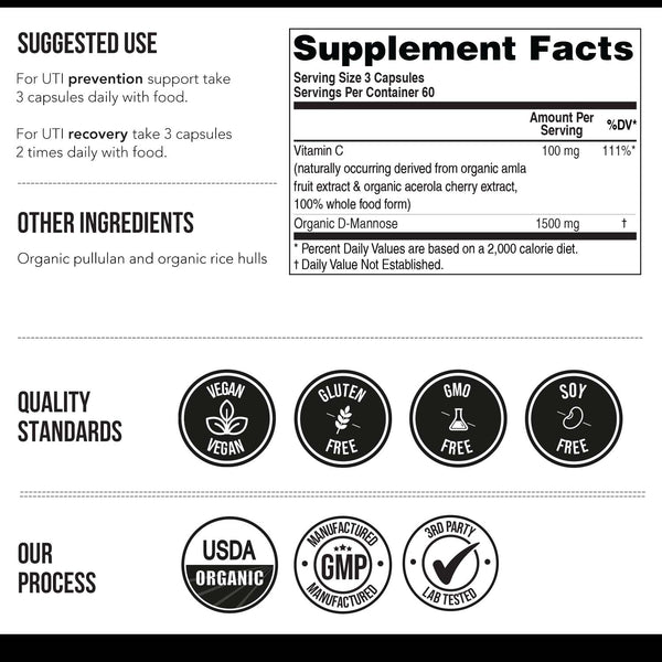 Mannose-C: Organic D-Mannose + Vitamin C for Natural UTI Support - Capsules