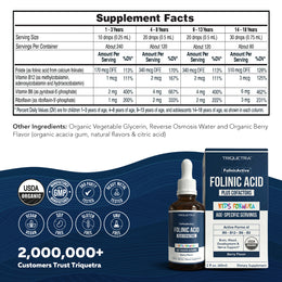 FolinicActive Kids supplement facts: folinic acid, B12, B6, riboflavin — age-tiered dosing 1-18