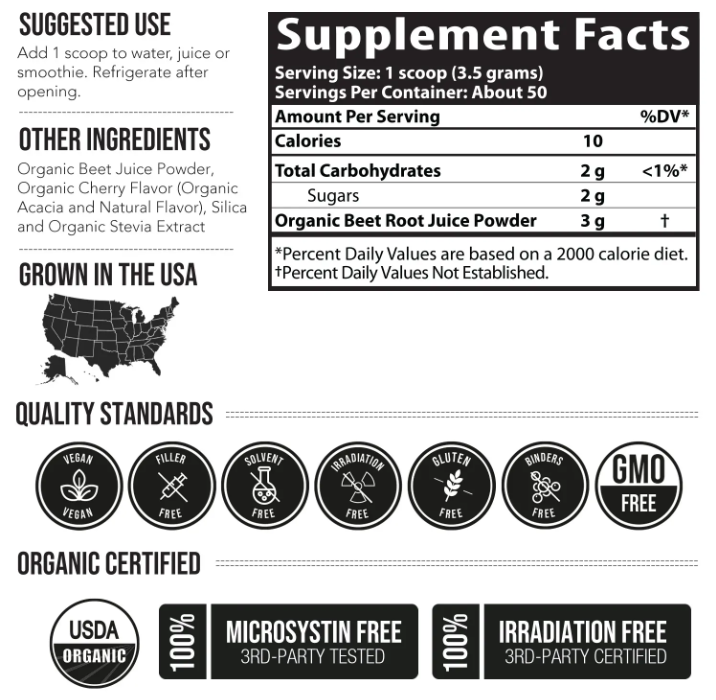 Organic BioBeet Juice Powder Black Cherry Flavor