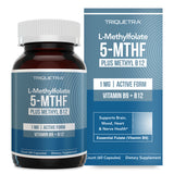 Triquetra L-Methylfolate 1 mg capsules with 5-MTHF active folate and methyl B12 for methylation, brain, mood, heart and nerve support