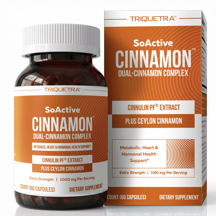 Triquetra SoActive Cinnamon Dual-Cinnamon Complex supplement bottle — 20x concentrated blood sugar support formula