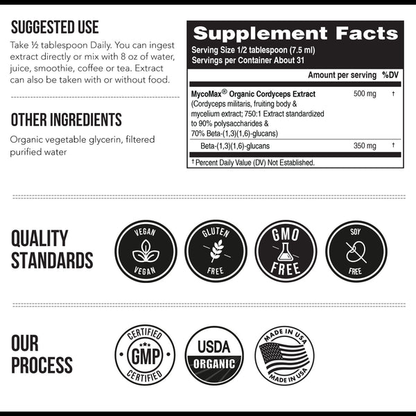 MycoMax Cordyceps Mushroom Extract - 70% Beta Glucans