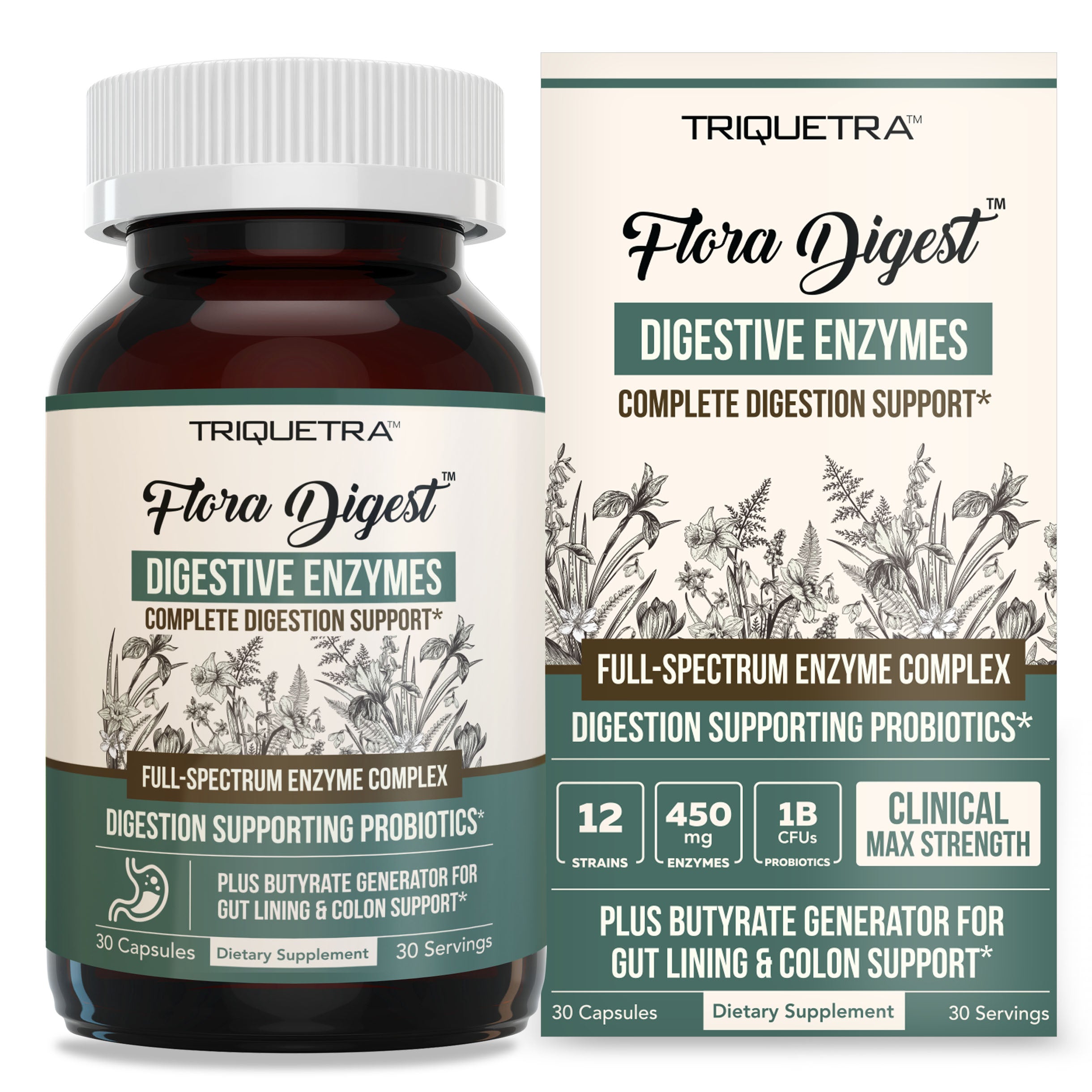 Flora Digest – Digestive Enzymes Plus Probiotics – Triquetra™