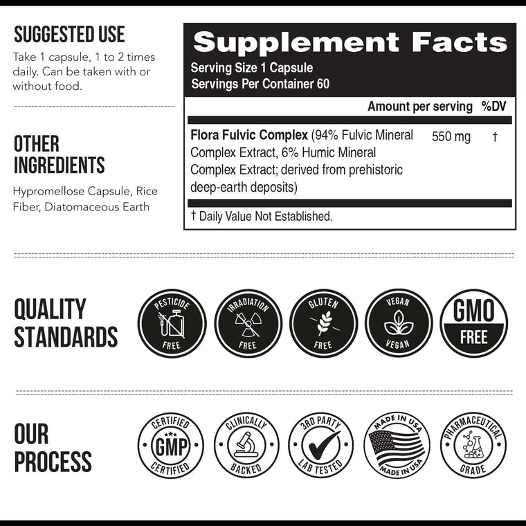 Flora Fulvic Capsules | Fulvic Acid + Humic Acid Complex – 550 mg*