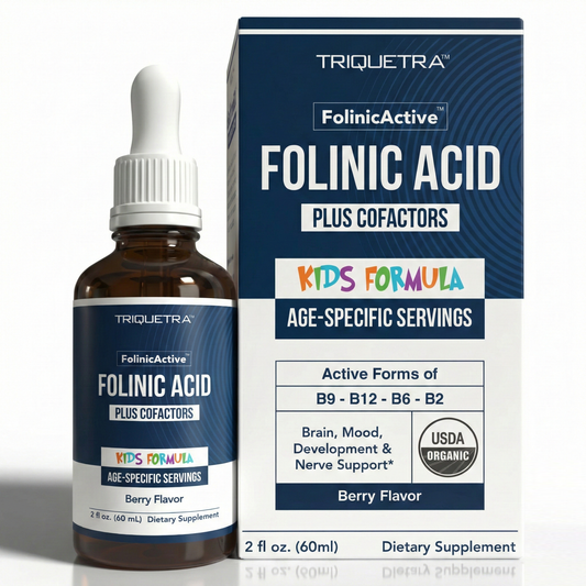 Triquetra FolinicActive Kids folinic acid drops — USDA Organic formula for children ages 1-18