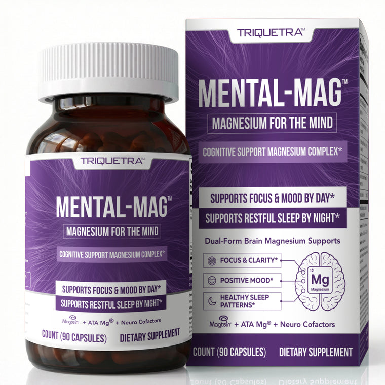 Triquetra Health Mental-Mag magnesium l-threonate supplement bottle — dual-pathway brain magnesium system