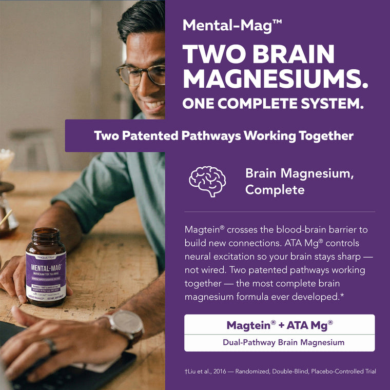 Mental-Mag complete dual-pathway brain magnesium system detailing Magtein and ATA Mg clinical proof