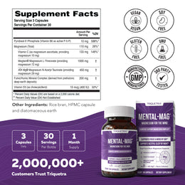 Mental-Mag supplement facts panel with Magtein ATA Mg ingredients — Triquetra Health verified