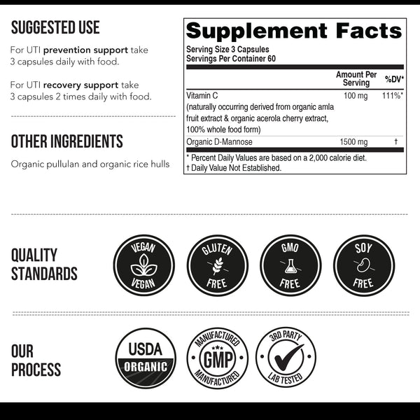 Mannose-C: Organic D-Mannose + Vitamin C for Natural UTI Support - Capsules