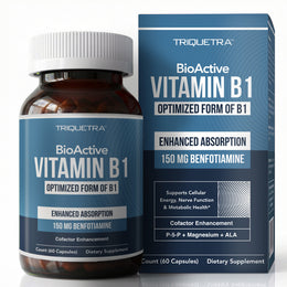 Triquetra BioActive Vitamin B1 benfotiamine supplement bottle and box, 60 capsules, complete activation system