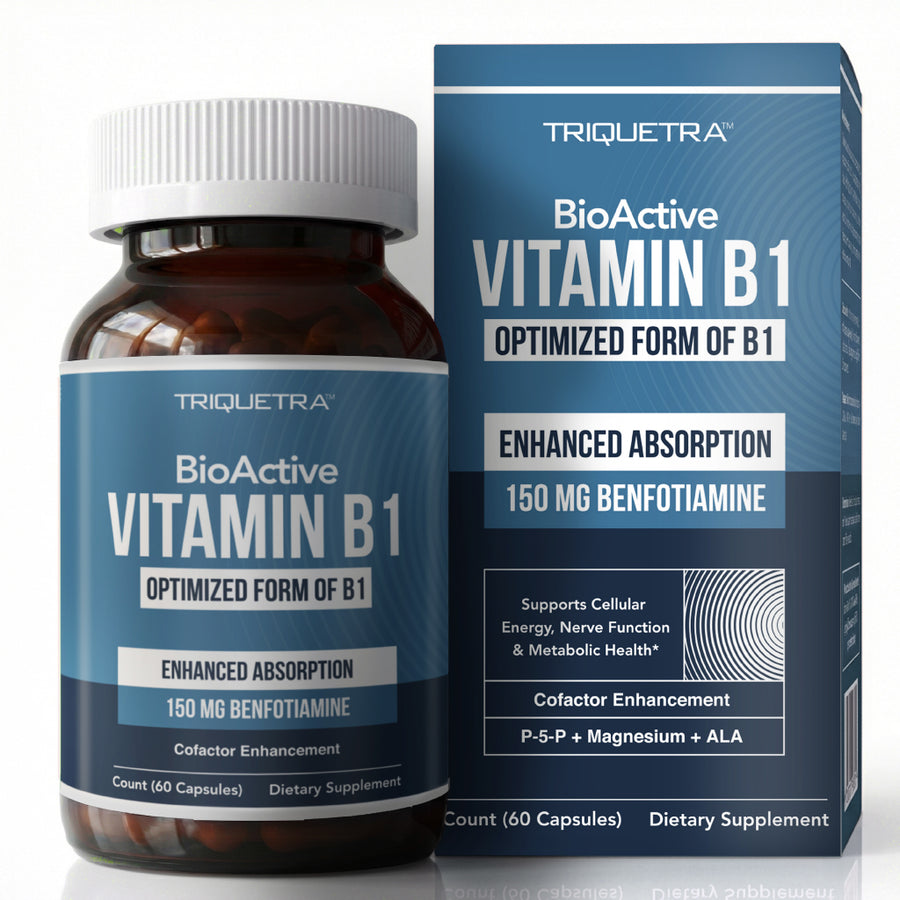 Triquetra BioActive Vitamin B1 benfotiamine supplement bottle and box, 60 capsules, complete activation system