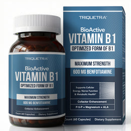 Triquetra BioActive Vitamin B1 600mg benfotiamine supplement bottle and box, 60 capsules, complete activation system