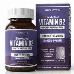 Triquetra BioActive Vitamin B2 supplement box and bottle — Activated B2 + Absorption Cofactors, 100mg body-ready R5P