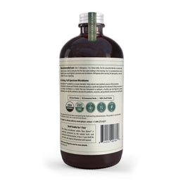 Back label of Triquetra Flora Biome liquid probiotic bottle showing directions quality standards and microbiome formula details