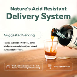 Triquetra Flora Biome liquid probiotic being poured into a glass showing suggested serving for gut and microbiome support