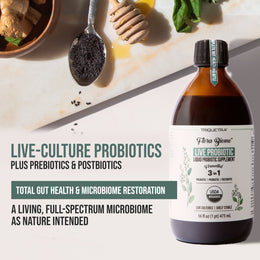 Triquetra Flora Biome fermented liquid probiotic with herbal prebiotics and live cultures for gut health