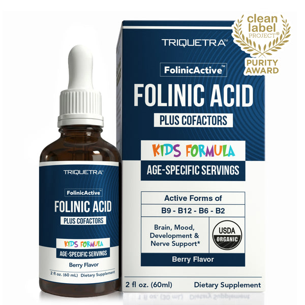 Triquetra FolinicActive Kids folinic acid drops — USDA Organic formula for children ages 1-18
