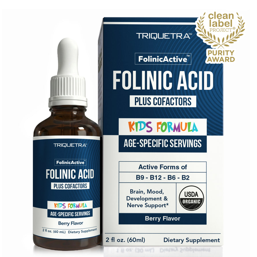 Triquetra FolinicActive Kids folinic acid drops — USDA Organic formula for children ages 1-18