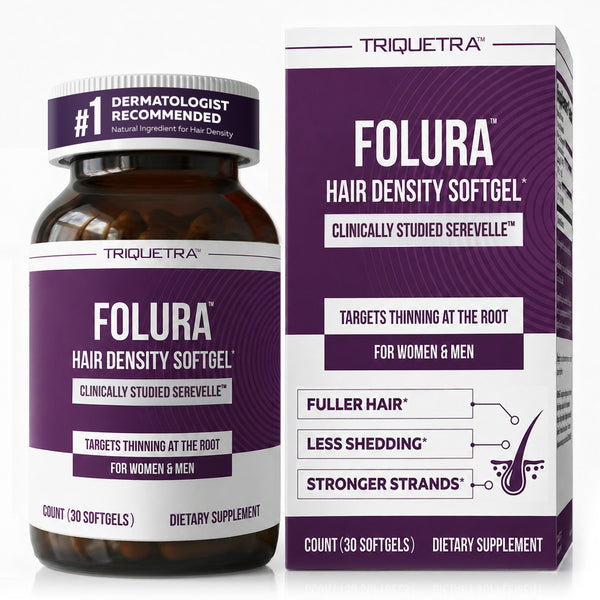 Folura saw palmetto hair density softgel bottle and box, 30 softgels, for men and women