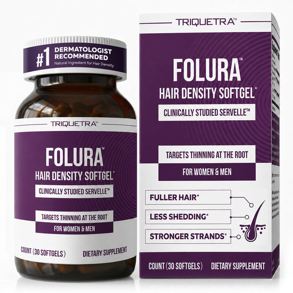 Folura saw palmetto hair density softgel bottle and box, 30 softgels, for men and women