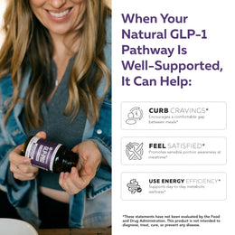GLP-Pro probiotic and postbiotic supplement supporting the natural GLP-1 pathway to help curb cravings, promote satiety and support everyday metabolic wellness