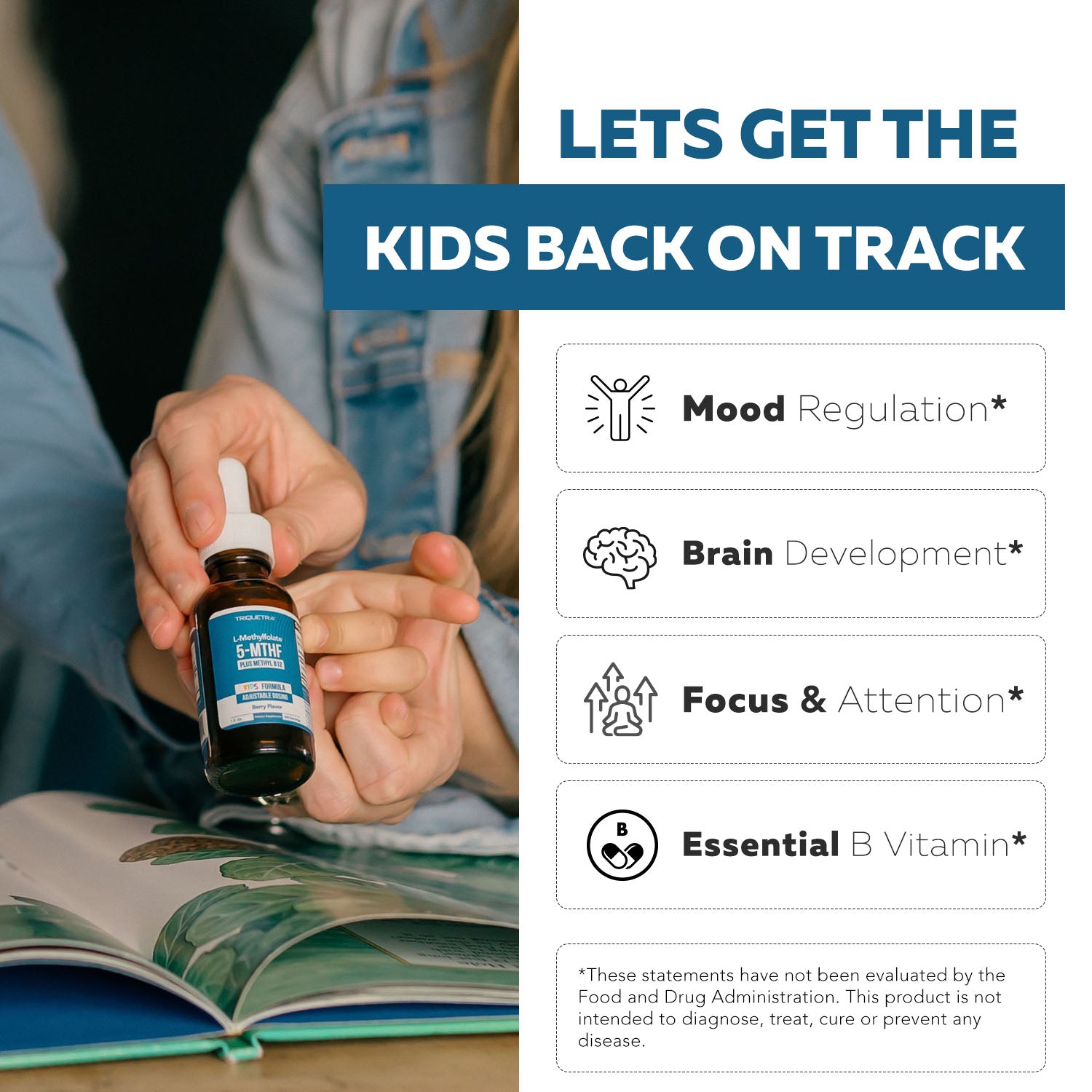 Kids L-Methylfolate with 5-MTHF folate and methyl B12 supporting focus, brain development and emotional balance