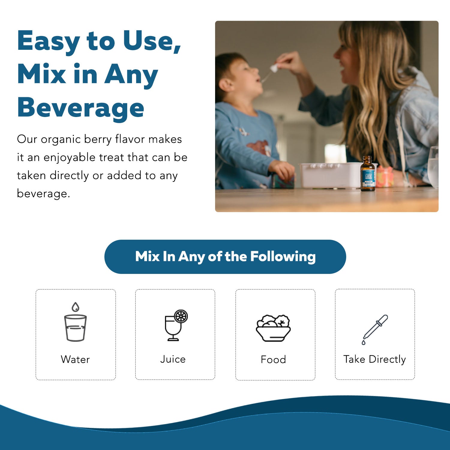 Kids L-Methylfolate liquid berry flavor that can be mixed in water, juice or food for easy daily folate supplementation